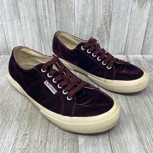 Superga Velvet Sneakers Women's 8.5 Mens 7 Lace Up Low Top Plum Burgundy Purple
